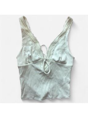 Garage White Lace-Trim Ribbed Tank Top